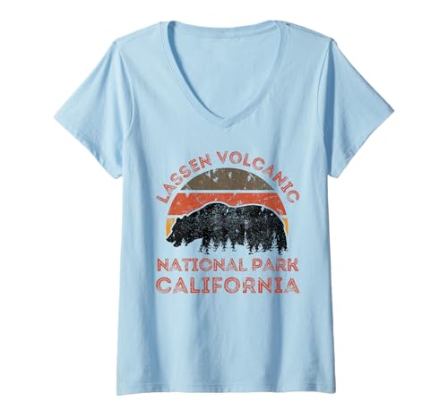 Damen Lassen Vulkan-Nationalpark T-Shirt mit V-Ausschnitt Damen Lassen Vulkan-Nationalpark T-Shirt mit V-Ausschnitt von Lassen Volcanic National Park California USA Retro