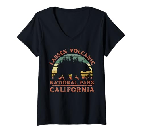 Damen Lassen Vulkan-Nationalpark T-Shirt mit V-Ausschnitt Damen Lassen Vulkan-Nationalpark T-Shirt mit V-Ausschnitt von Lassen Volcanic National Park California USA Retro