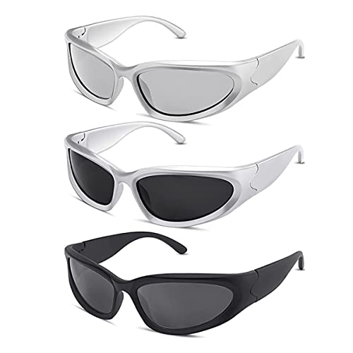 Lassuzie 3 Paar Vintage Sonnenbrille für Herren Damen y2k Futuristische Sonnenbrille Leichtgewicht Wrap Around UV400 Radsportbrillen Fahrradbrille Sportbrille Lassuzie 3 Paar Vintage Sonnenbrille für Herren Damen y2k Futuristische Sonnenbrille Leichtgewicht Wrap Around UV400 Radsportbrillen Fahrradbrille Sportbrille von Lassuzie