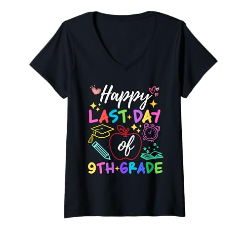 Damen Alles Gute zum letzten Tag des Abschlusses der Lehrerschüler der 9. Klasse T-Shirt mit V-Ausschnitt Damen Alles Gute zum letzten Tag des Abschlusses der Lehrerschüler der 9. Klasse T-Shirt mit V-Ausschnitt von Last Day Of School Summer Kids Boys Girls Apparels