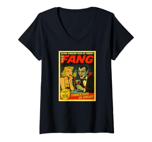 Damen I Dated A Vampire Fang Horror Comic Cover T-Shirt mit V-Ausschnitt Damen I Dated A Vampire Fang Horror Comic Cover T-Shirt mit V-Ausschnitt von Last Gasp Graphics