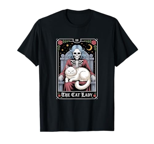 The Cat Lady Tarotkarte Skelett Gruselige Katze Mama Halloween T-Shirt von Last Minute Cat Lover Halloween Costume Shirts