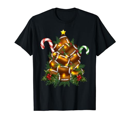 American Football Weihnachtsbaum Weihnachten Pyjama Herren Jungen T-Shirt von Last Minute Christmas Gifts Matching Family Shirts