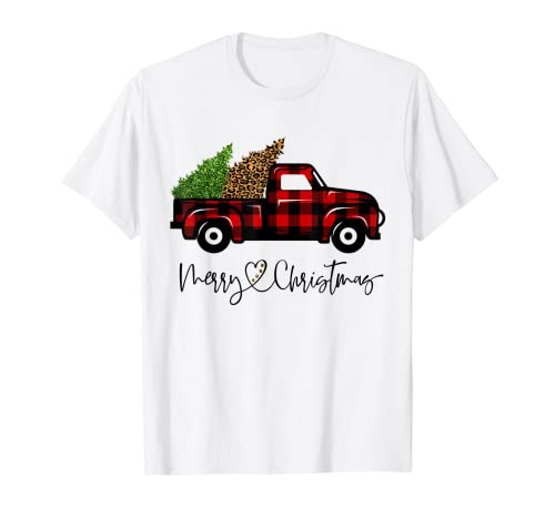 Merry Christmas Buffalo Truck Tree Red Plaid Leopard Damen T-Shirt von Last Minute Christmas Gifts Matching Family Shirts