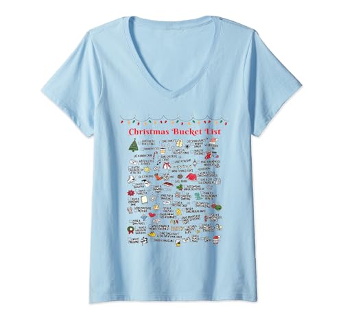 Weihnachtliche Eimerliste passende Familie Pjs Geschenk Männer Frauen T-Shirt mit V-Ausschnitt von Last Minute Christmas Gifts Matching Family Shirts