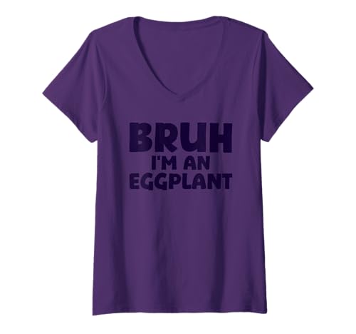 Damen Halloween Kostüm Bruh ich Bin eine Aubergine T-Shirt mit V-Ausschnitt von Last Minute Kostüm Halloween Fasching