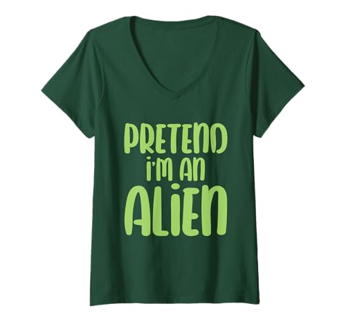 Damen Halloween Kostüm Stell dir vor ich Bin EIN Alien T-Shirt mit V-Ausschnitt von Last Minute Kostüm Halloween Fasching
