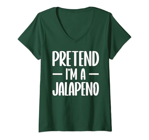 Damen Tu so, als wäre ich ein Jalapeno-Halloween-Kostüm Chili-Pfeffer T-Shirt mit V-Ausschnitt Damen Tu so, als wäre ich ein Jalapeno-Halloween-Kostüm Chili-Pfeffer T-Shirt mit V-Ausschnitt von Last minute Halloween costume outfit idea