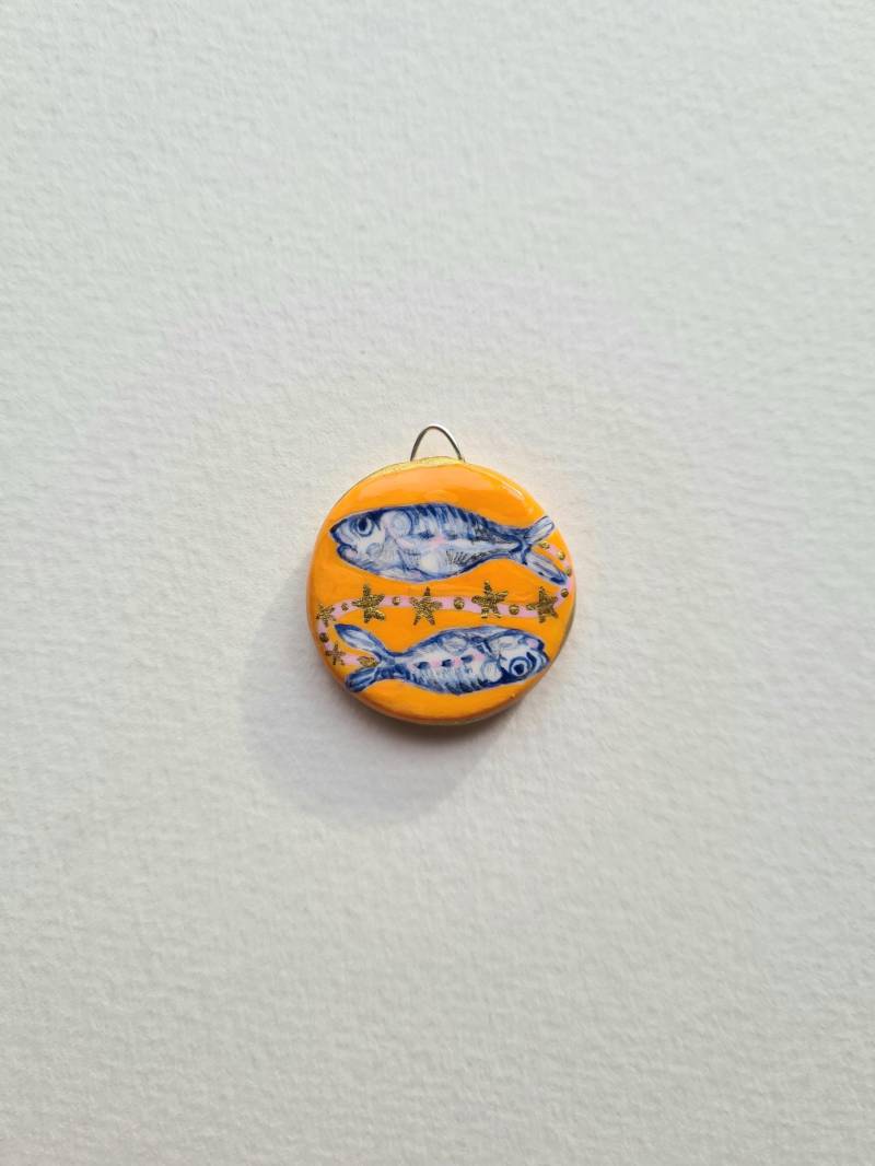 sternzeichen Charm - Pisces Anhänger Handbemalter Anhänger, Boho Schmuck, Mini Malerei von LastRomantic