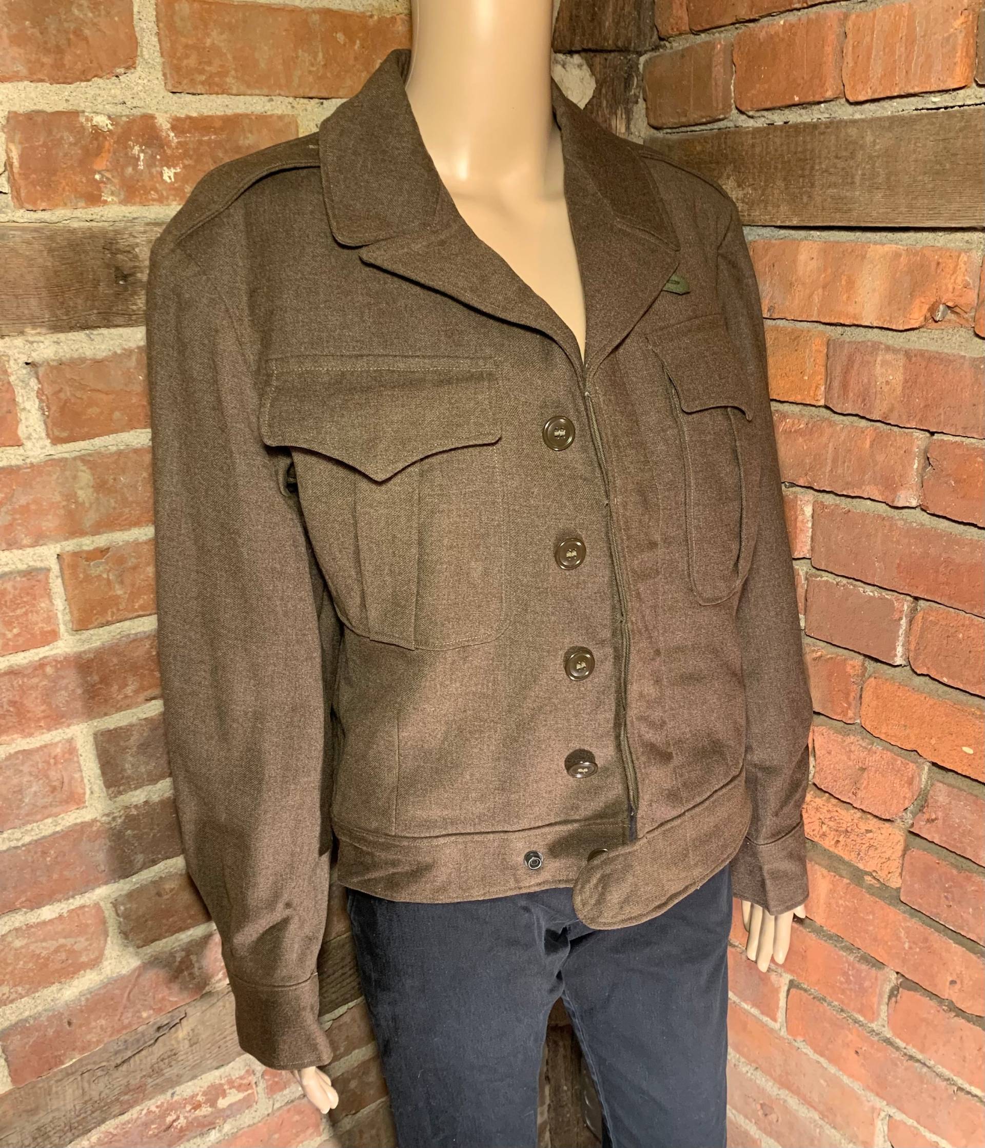 Vintage 1950Er-1960Er Waldgrüne Wolle Army Jacke Peacoat Erwachsene Größe 36S von LastWordThreads