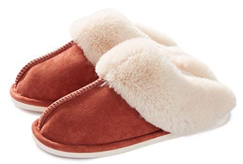 Lastia Damen Hausschuhe Winter Warm Faux Pelz Slipper Weiche Flache Plüsch Pantoffel Rutschfeste Outdoor/Indoor- 36.5/38 EU, Etikettgröße: 270 (40-41) , Rot 05 von Misolin