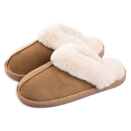 Misolin Damen Herren Hausschuhe Winter Warme Faux Pelz Slippers Weiche Flache Plüsch Pantoffeln Rutschfeste Outdoor/Indoor - mit super Qualität, Hellbraun, 38.5/40 EU, M, 280 von Misolin