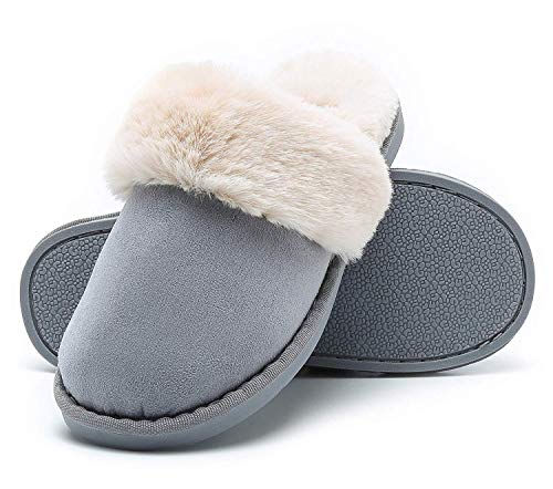 Misolin Damen Herren Hausschuhe Winter Warm Faux Pelz Slipper Weiche Flache Plüsch Pantoffeln rutschfeste Outdoor/Indoor von Misolin