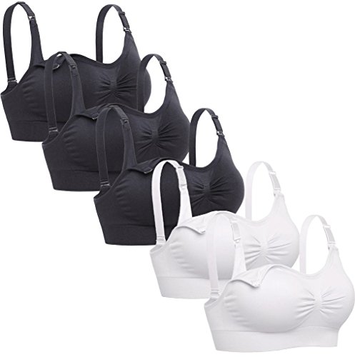 Lataly Damen Schlafen Still-BH Wirefree Stillen Mutterschaft Bralette Packung mit 5 S Fit 30A 30B 30C 32A 32B 34B 32CD 3black2white von Lataly