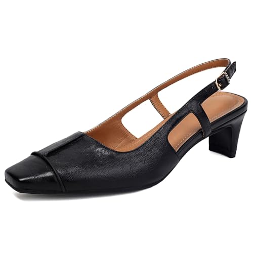 Latasa Damen Slingback Low Block Heels Square Toe Büro Arbeit Pumps Bequeme Kleid Schuhe, Schwarz, 38.5 EU von Latasa