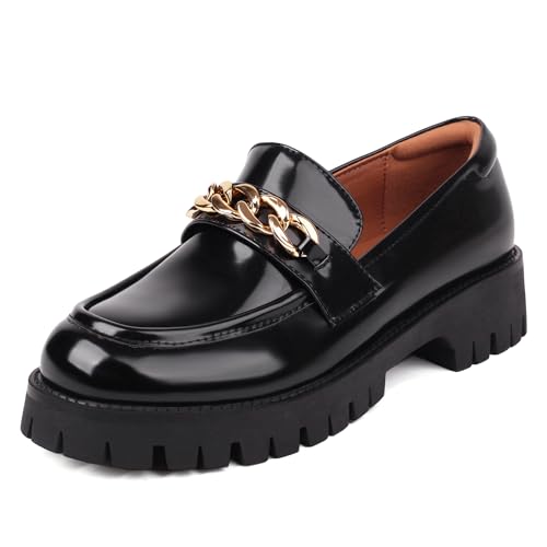 Latasa Halbschuhe für Damen, Plateauschuhe, klobige Sohle, bequem, Schlupfschuh, legere Arbeitsschuhe, Schwarz, 37 EU von Latasa
