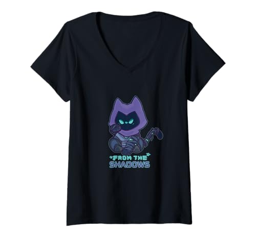 Damen Chibi Omen Cat Valorant Gaming | Süß T-Shirt mit V-Ausschnitt von Late Night Gamer Merch