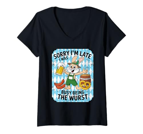 Damen Sorry I'm Late I was Busy Being The Wurst Funny Oktoberfest T-Shirt mit V-Ausschnitt Damen Sorry I'm Late I was Busy Being The Wurst Funny Oktoberfest T-Shirt mit V-Ausschnitt von LateWurst