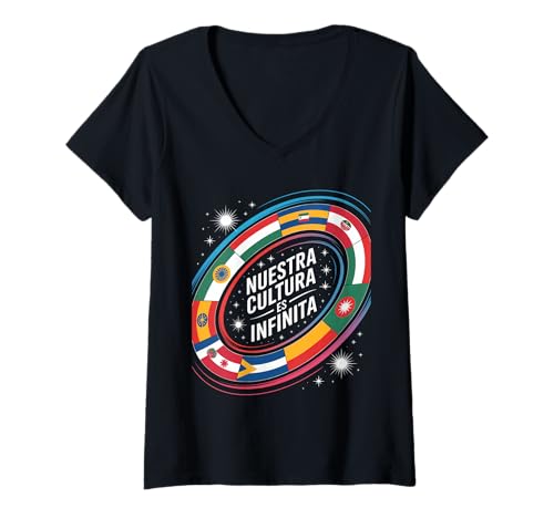 Damen Nuestra Cultura Es Infinita Lateinamerika Kultur T-Shirt mit V-Ausschnitt von Lateinamerika Hispanisch Latino Kultur Vielfalt