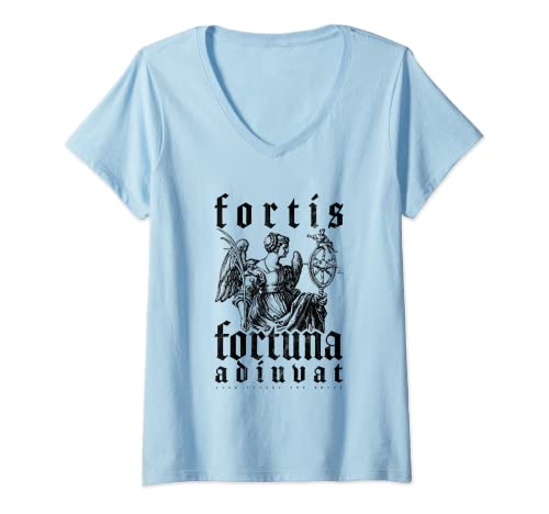 Damen Latein Sprichwort Tapferkeit Glück Fortis Fortuna Adiuvat T-Shirt mit V-Ausschnitt Damen Latein Sprichwort Tapferkeit Glück Fortis Fortuna Adiuvat T-Shirt mit V-Ausschnitt von Lateinische Spruch Motive & Zitate für den Alltag