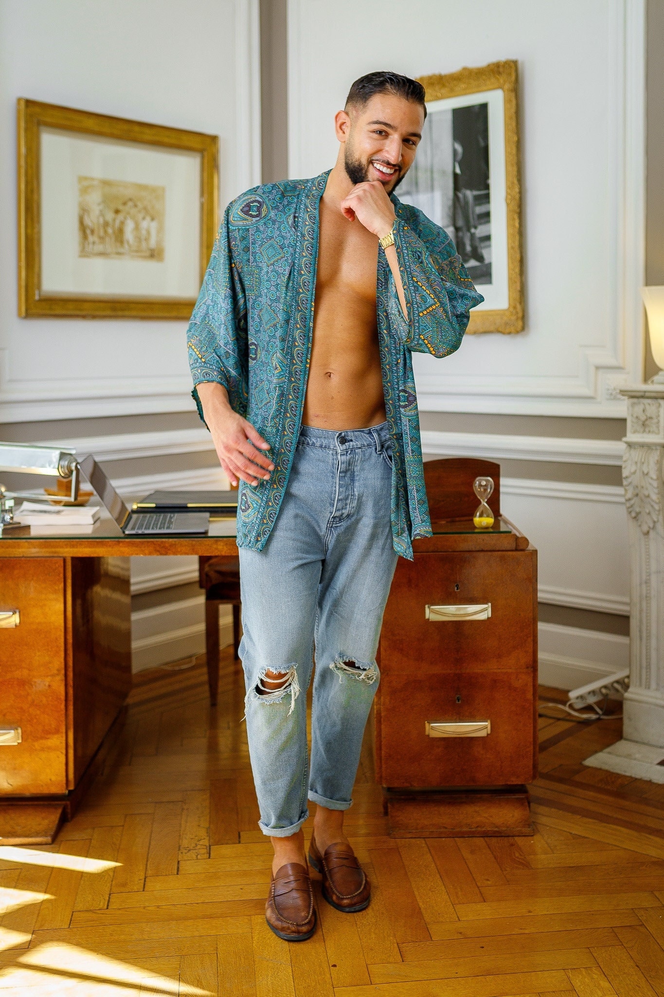 Herren Vintage-Kimonojacke Aus Seide - Kurzer, Fließender Kimono Im Boho-Chic-stil von LatelierDeSonja