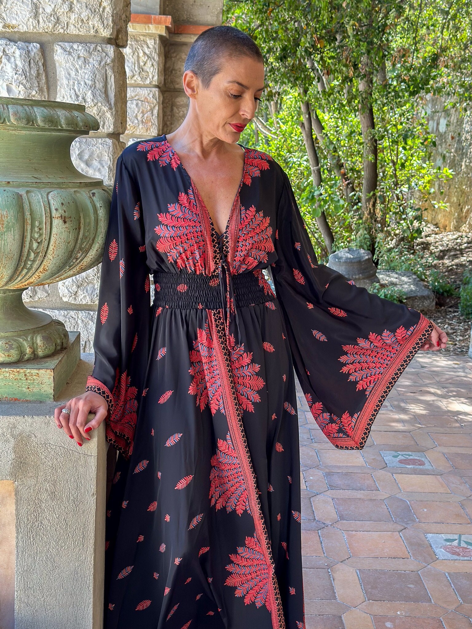 Langes Seidenkleid - Schnürausschnitt, Vintage-Boho-stil von LatelierDeSonja