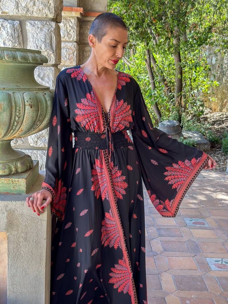Langes Seidenkleid - Schnürausschnitt, Vintage-Boho-stil Langes Seidenkleid - Schnürausschnitt, Vintage-Boho-stil von LatelierDeSonja
