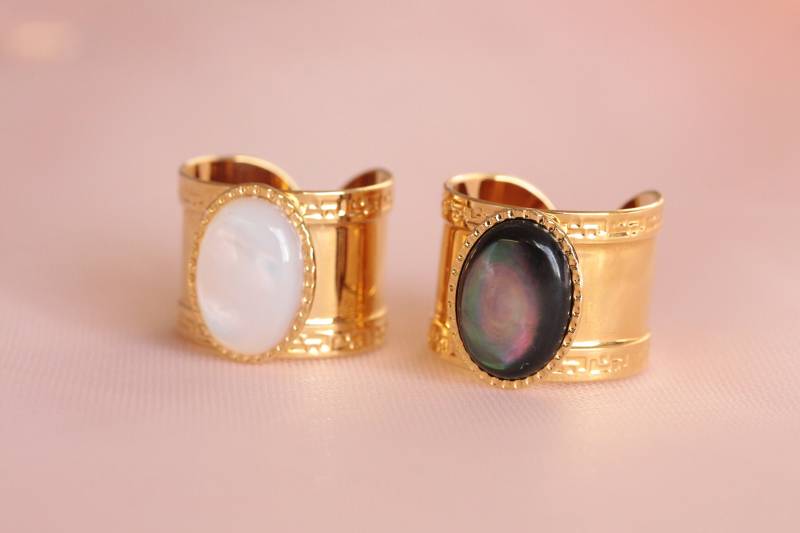 Großer Perlmuttring Vergoldet Mit 24 Karat Feingold/Verstellbarer Goldring Aus Natürlichem Perlmutt Geschenkring Für Damen Perlmuttschmuck von Latelierjolisbijoux