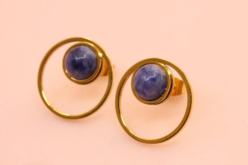 Runde Sodalith-Ohrringe, Natürlicher Edelstein/Runde Sodalith-Ohrringe von Latelierjolisbijoux