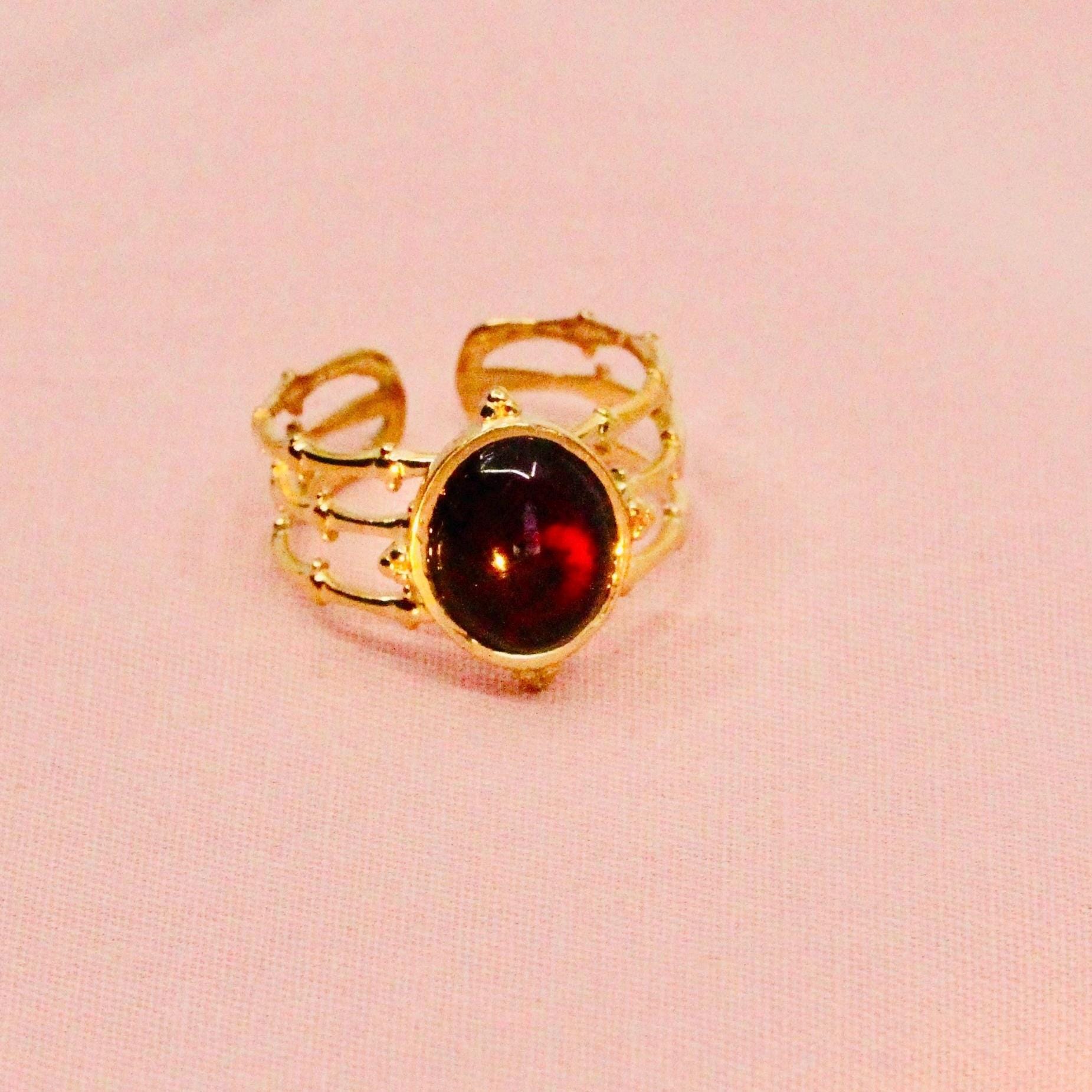 Ring Mit Rotem Granatstein/Verstellbarer Edelstahlring Ovalem Für Damen von Latelierjolisbijoux
