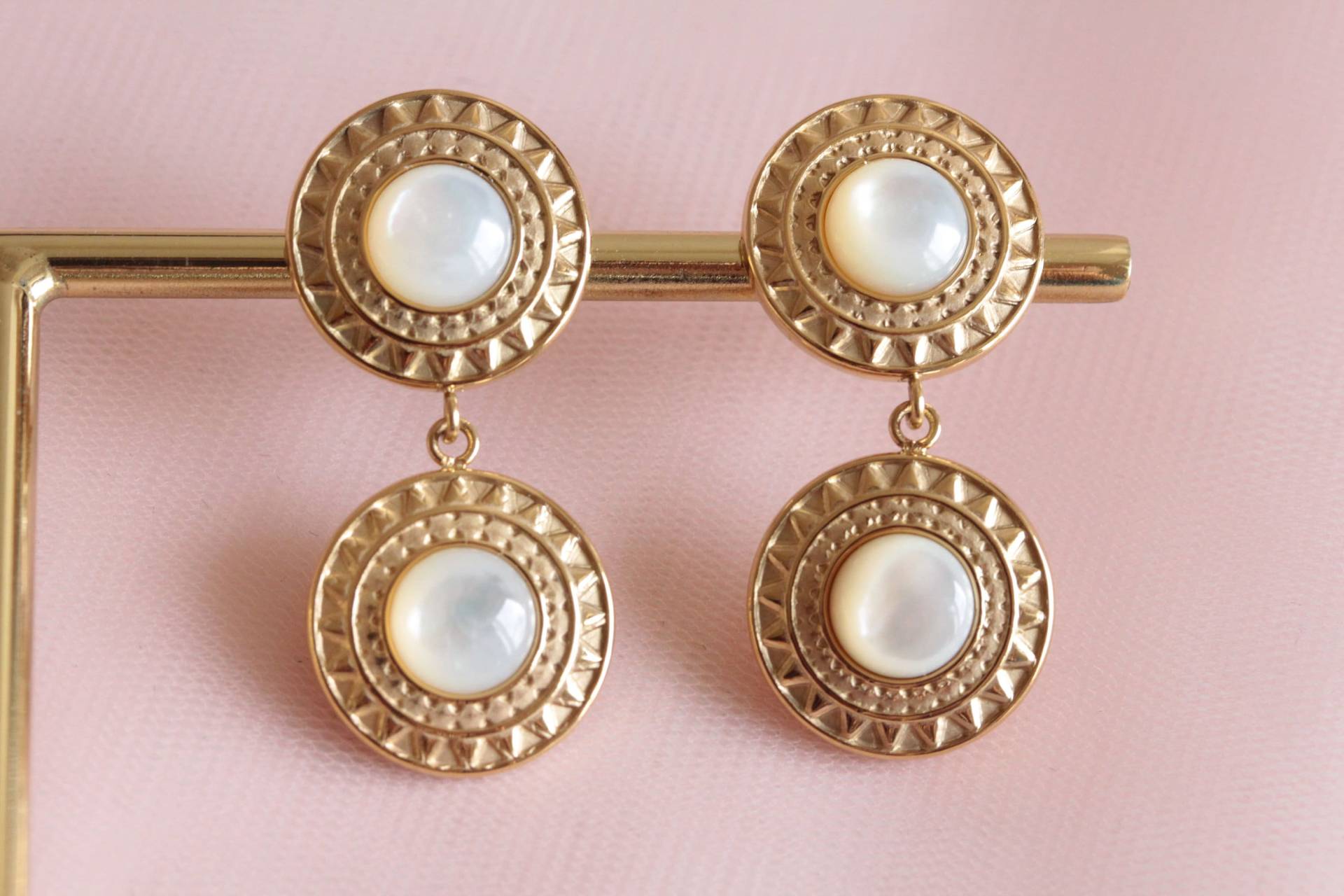 Perlmutt-Ohrhänger/Natürliche Perlmutt-Ohrringe Aus Edelstahl Brautohrringe von Latelierjolisbijoux