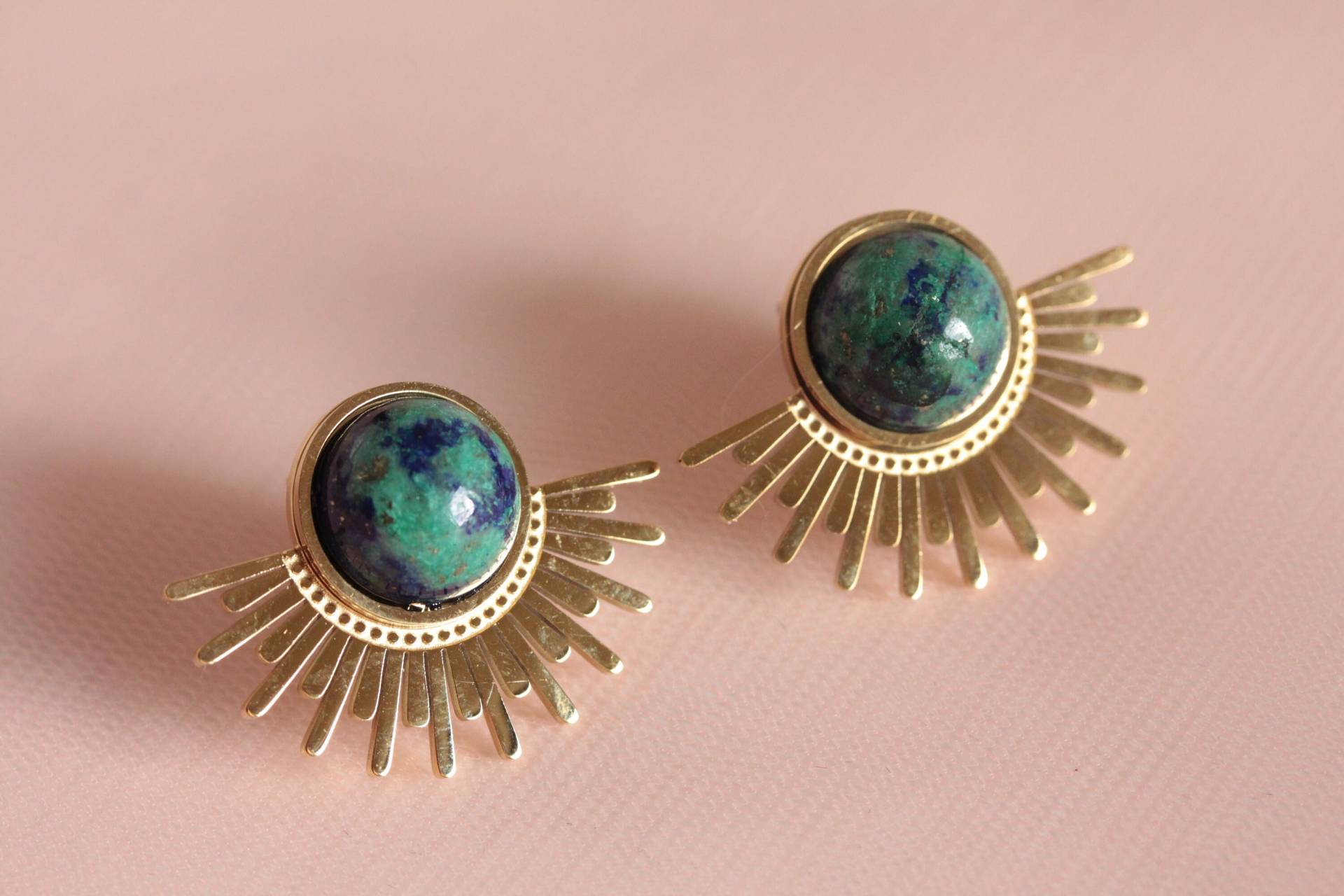 Théa Sonnenohrringe Aus Feinem Naturstein Azurit-Malachit/Ohrringe Blaugrünem Stein von Latelierjolisbijoux