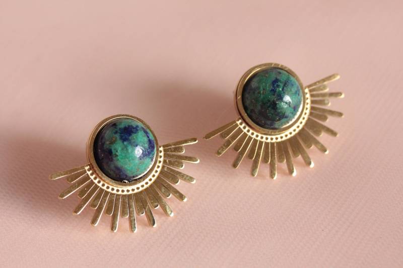 Théa Sonnenohrringe Aus Feinem Naturstein Azurit-Malachit/Ohrringe Blaugrünem Stein von Latelierjolisbijoux