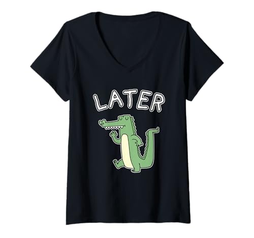 Damen Späterer Alligator lustiger Retro T-Shirt mit V-Ausschnitt Damen Späterer Alligator lustiger Retro T-Shirt mit V-Ausschnitt von Later Alligator Funny Retro