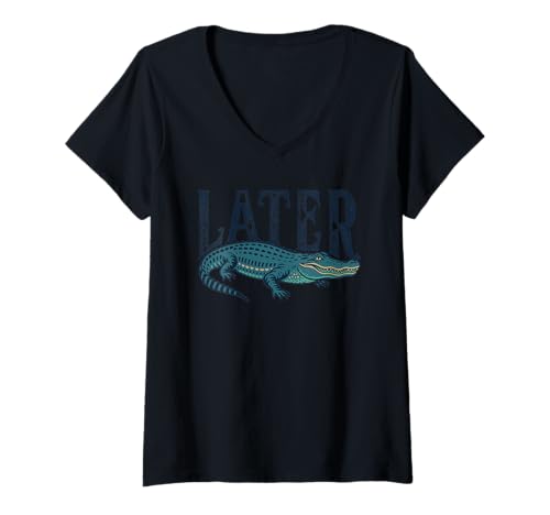 Damen Later Gator Retro Alligator Grafik T-Shirt mit V-Ausschnitt Damen Later Gator Retro Alligator Grafik T-Shirt mit V-Ausschnitt von Later Gator Sarcastic Animal Puns