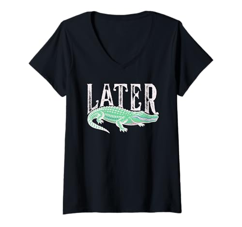 Damen Later Gator Retro Alligator Grafik T-Shirt mit V-Ausschnitt Damen Later Gator Retro Alligator Grafik T-Shirt mit V-Ausschnitt von Later Gator Sarcastic Animal Puns