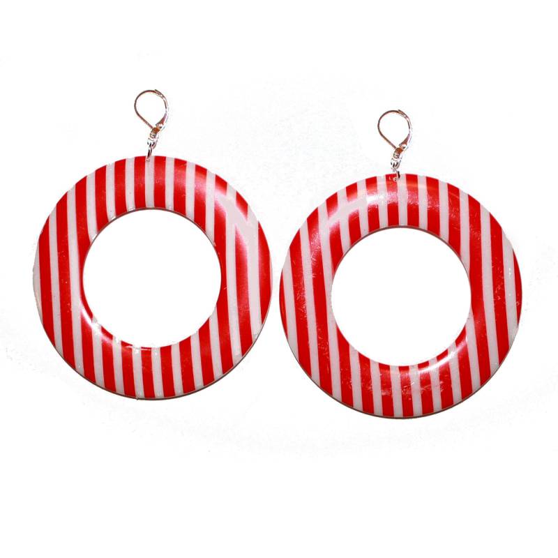 Große Zirkus Streifen Ohrringe - Rot Weiß Gestreifte Schmuck Vintage Retro Karneval Clown von LaterOperator