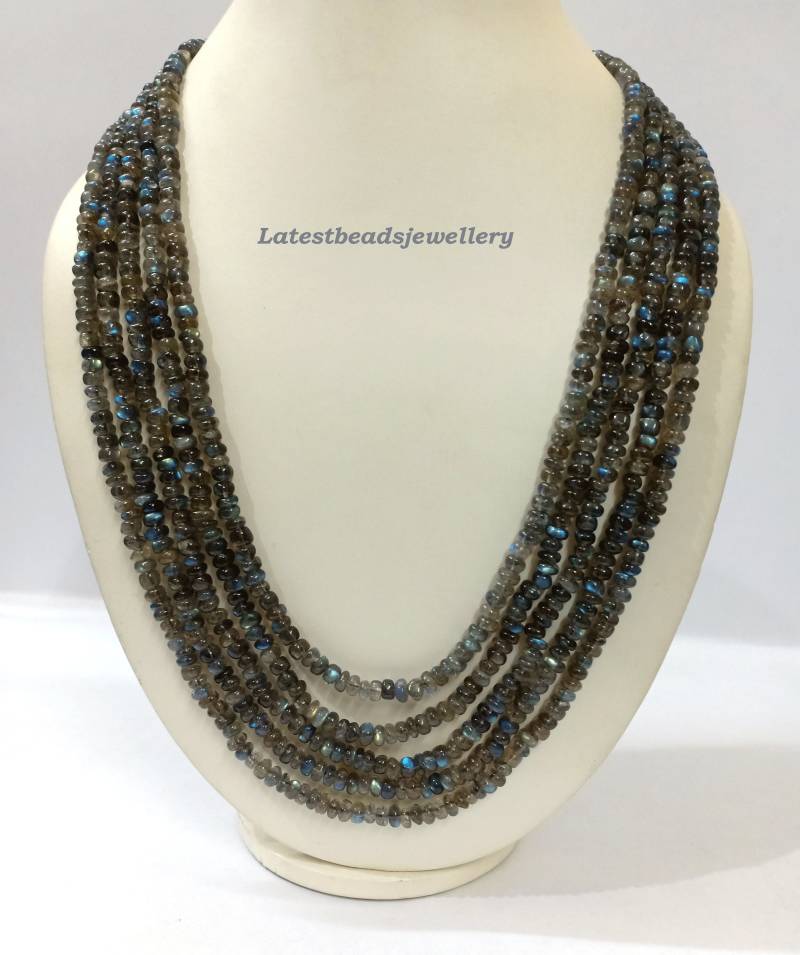 Labradorit Button Perlen Halskette, Natürliche Uniknopf Blue Fire Finished 5 Strang Schmuck Halskette von LatestBeadsJewellery