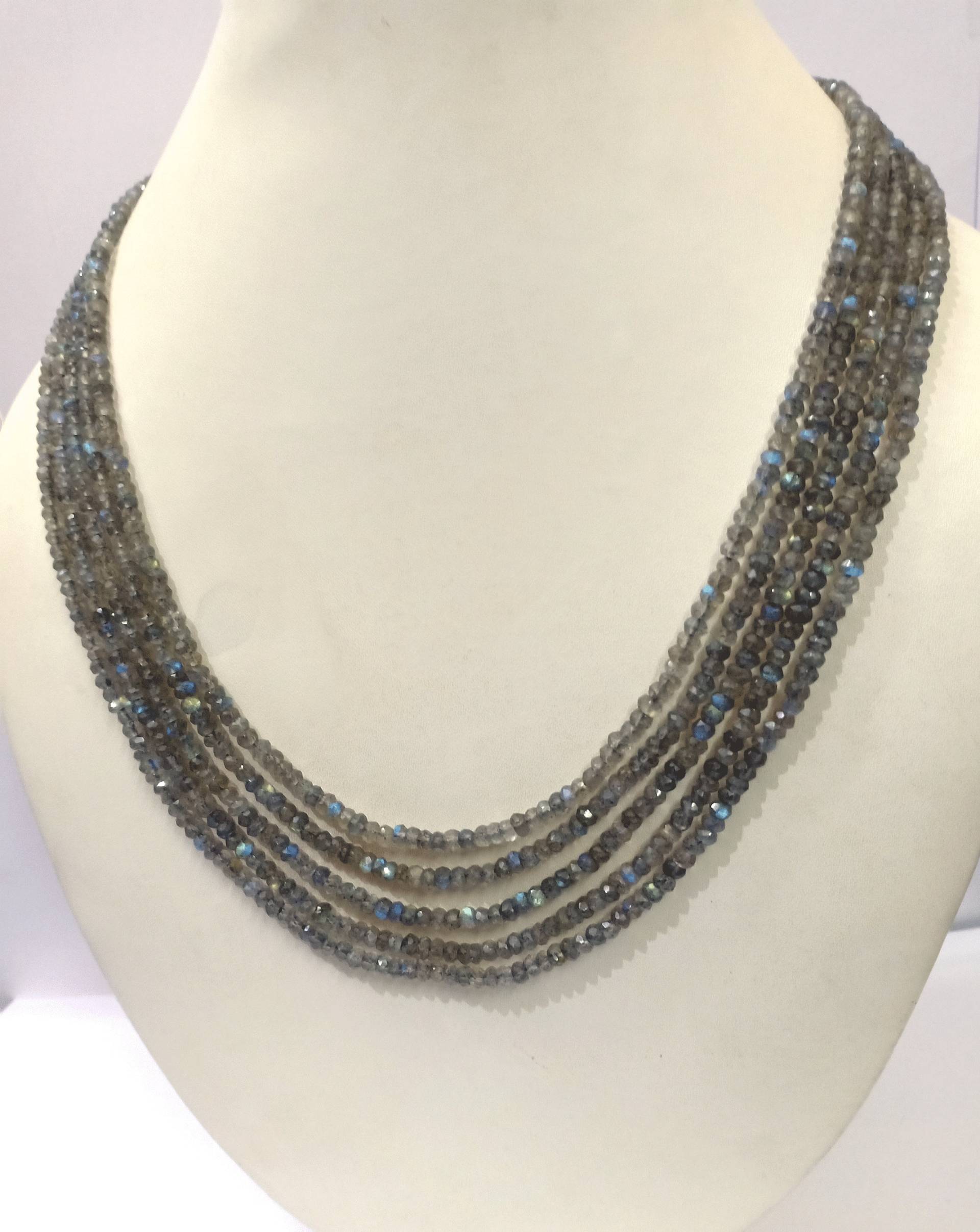 Labradorit Perlen Schmuck Halskette, Natürliche Rondelle Facettierte Halskette 5 Strang von LatestBeadsJewellery