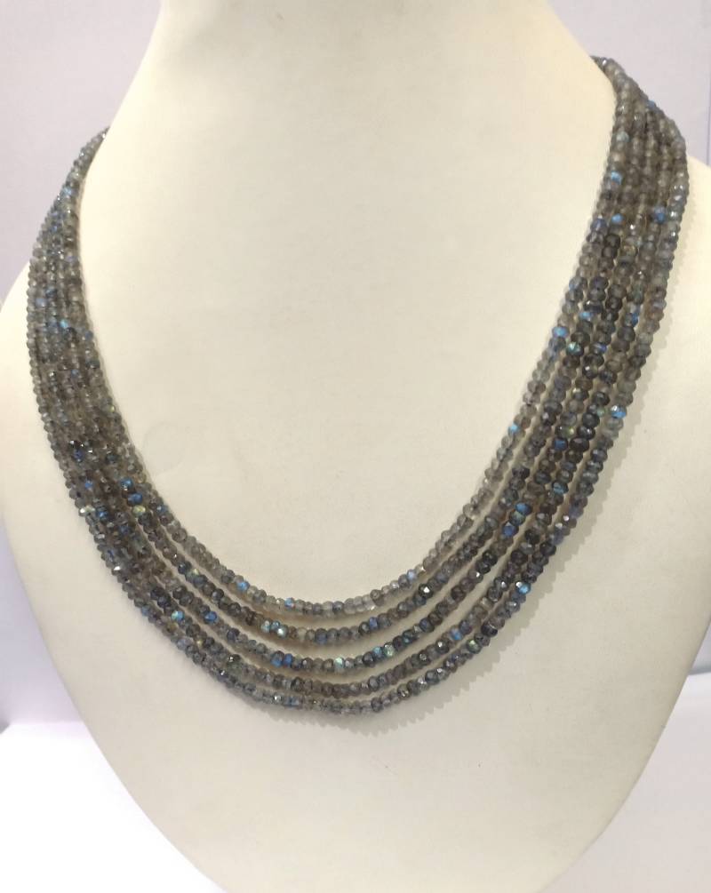 Labradorit Perlen Schmuck Halskette, Natürliche Rondelle Facettierte Halskette 5 Strang von LatestBeadsJewellery