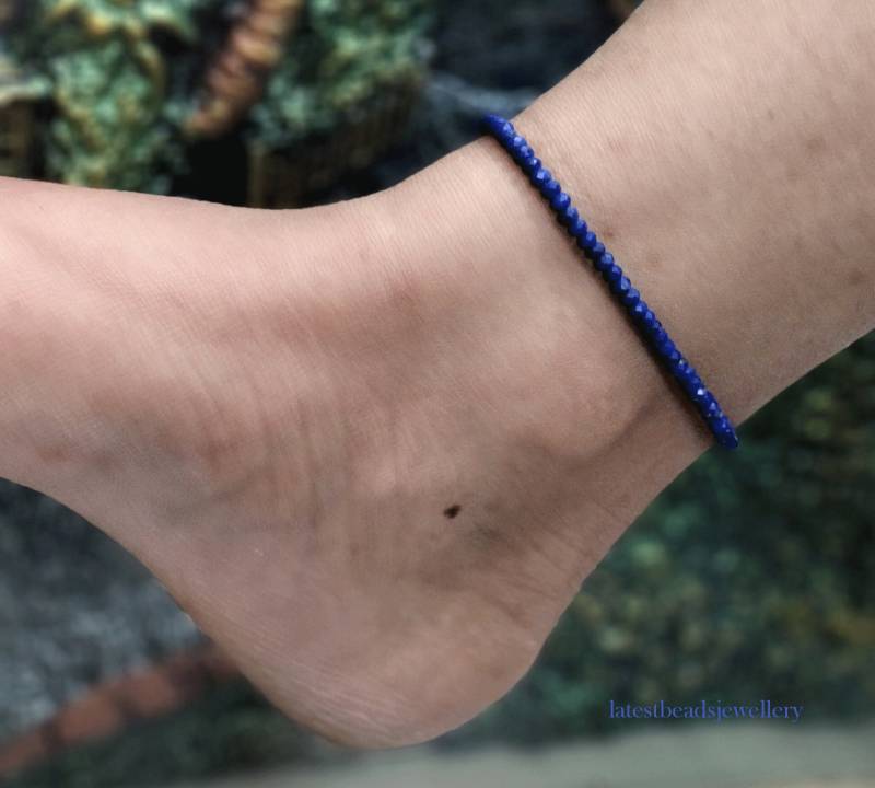 Lapis Lazuli Fußkettchen, Natur 3-4mm Facettiert Rondell Edelstein, Handgemachte Fußkettchen Weihnachten Geschenk Für Sie von LatestBeadsJewellery