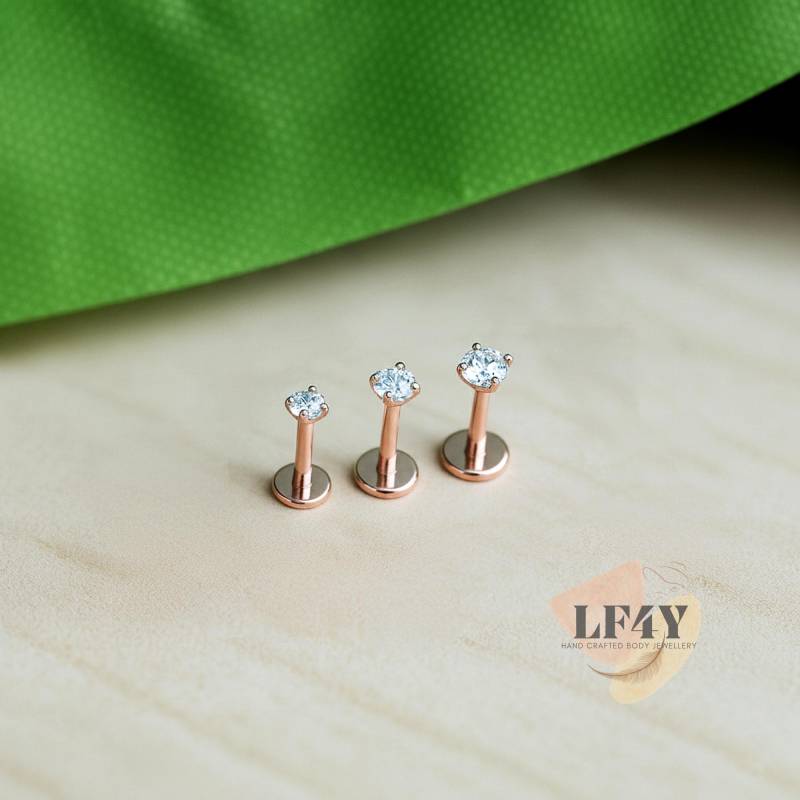 Rosegold Cubic Zirkonia Labret Ohrstecker 18G Helix, Knorpel, Conch, Tragus Ohrringe von LatestFashion4You