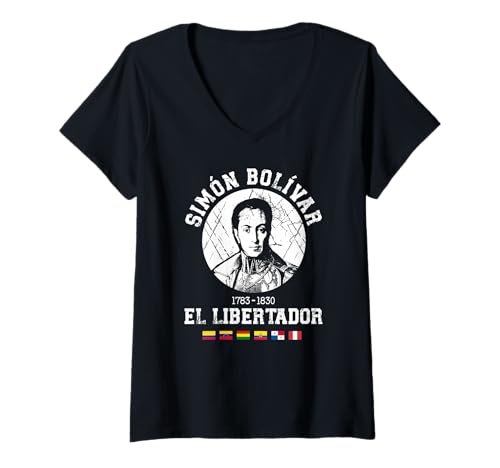Damen Simón Bolívar EL Libertador Südamerikanische Unabhängigkeit T-Shirt mit V-Ausschnitt von Latin American History Revolutionary Venezuela