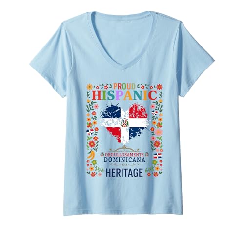 Damen Dominikanische Republik Idea Kids & Herencia Hispánica Dominicana T-Shirt mit V-Ausschnitt von Latin Hispanic Heritage Month Ideas For Women