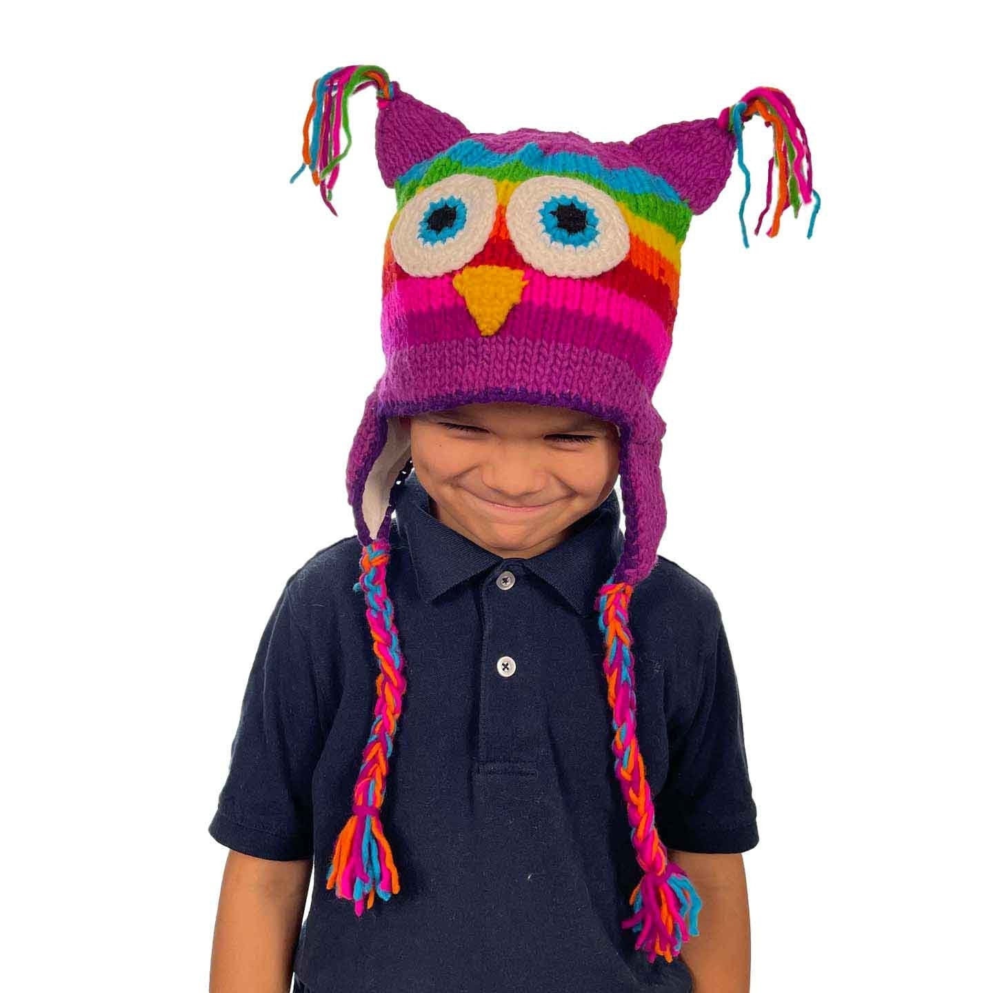 Mutter-Tagesgeschenk-Beanie | Eulen-Hut Kinder Wintermütze Ohrenklappen Für Kleinkinder Jungen Oder Mädchen Dehnbare Mütze Erwachsene Tiermütze Lila von LatinAmericanBoutiq