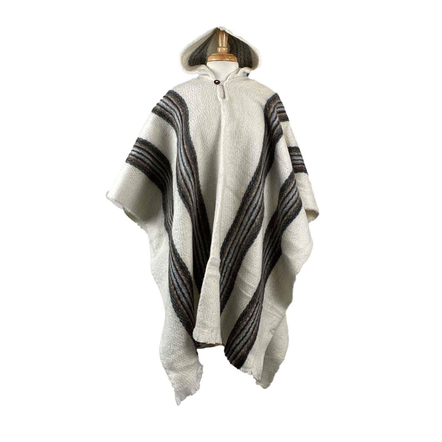 Valentinstag Geschenk Warmer Gewichteter Weiß Brauner Kapuzen Wollponcho | Hippie Herren Poncho Damen Oberbekleidung Umhang-Mantel von LatinAmericanBoutiq