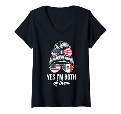Damen Lustige Patriotische Brötchenbrille Mexikanischer amerikanischer Stolz Frauen T-Shirt mit V-Ausschnitt Damen Lustige Patriotische Brötchenbrille Mexikanischer amerikanischer Stolz Frauen T-Shirt mit V-Ausschnitt von Latina Heritage Culture Nationality USA Mexico