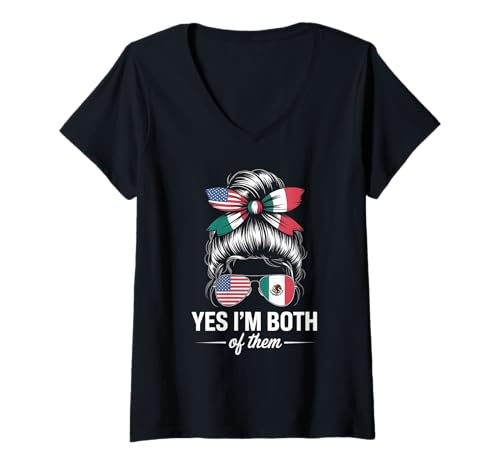 Damen Lustige Patriotische Brötchenbrille Mexikanischer amerikanischer Stolz Frauen T-Shirt mit V-Ausschnitt Damen Lustige Patriotische Brötchenbrille Mexikanischer amerikanischer Stolz Frauen T-Shirt mit V-Ausschnitt von Latina Heritage Culture Nationality USA Mexico