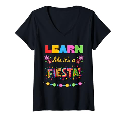 Damen Lerne wie bei Einer Fiesta T-Shirt mit V-Ausschnitt Damen Lerne wie bei Einer Fiesta T-Shirt mit V-Ausschnitt von Latina Hispanic Mexican Culture Spanish Bilingual