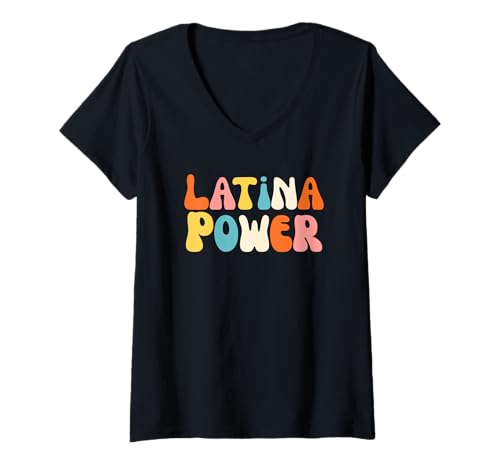 Damen Latina Power Hispanic Heritage Month Latina Pride Groovy T-Shirt mit V-Ausschnitt Damen Latina Power Hispanic Heritage Month Latina Pride Groovy T-Shirt mit V-Ausschnitt von Latina Power Apparel Co.